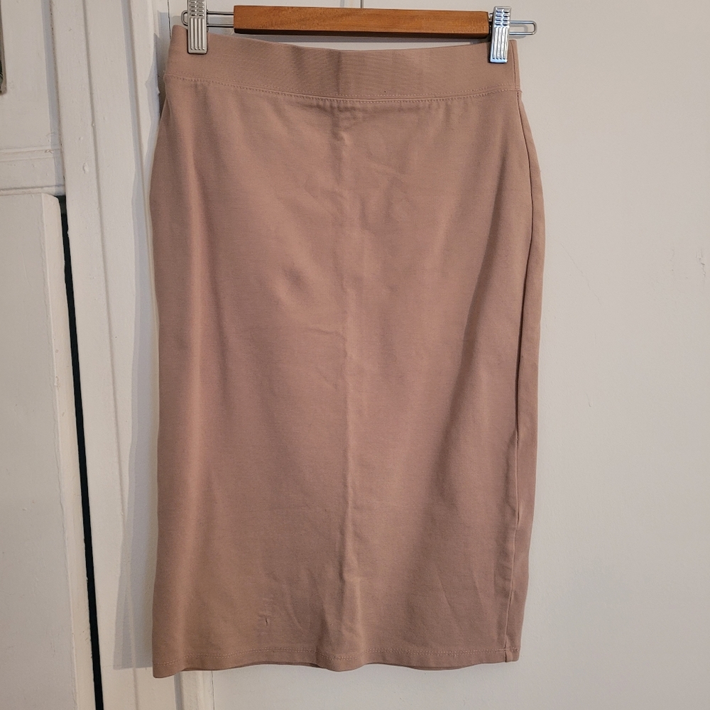 Khaki midi pencil skirt
